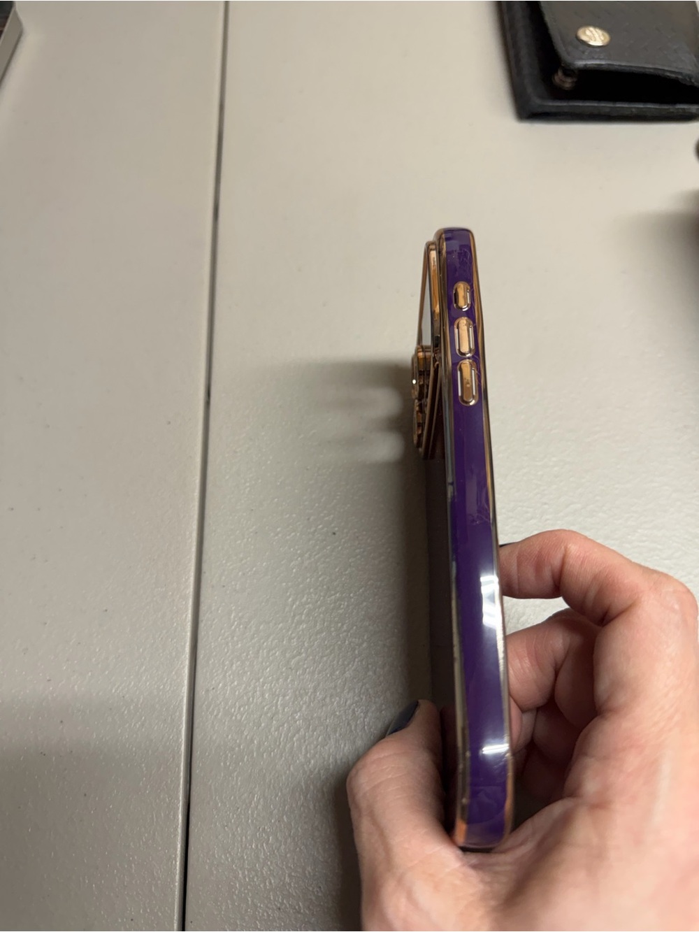 Purple Glossy Phone Case with Gold Buttons